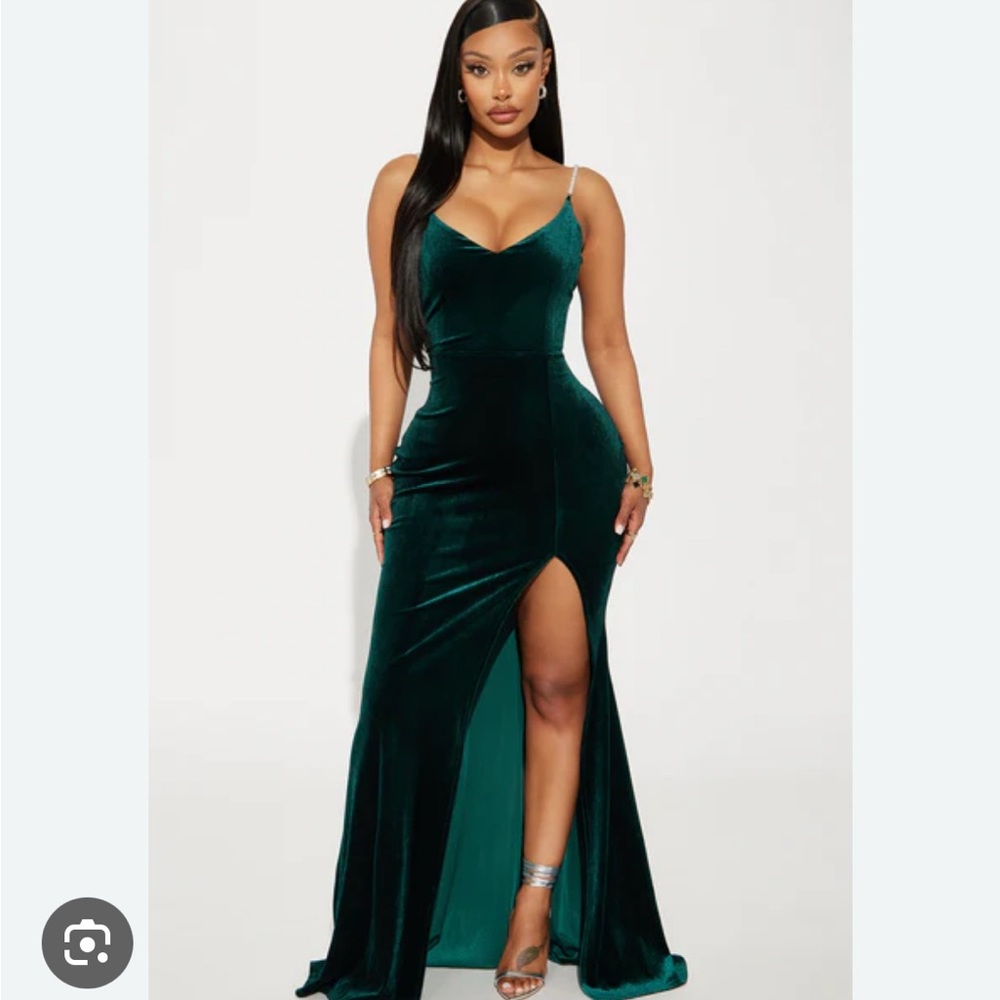 Fashion Nova Pearly Nights Velvet Evening Dress Emerald Green
